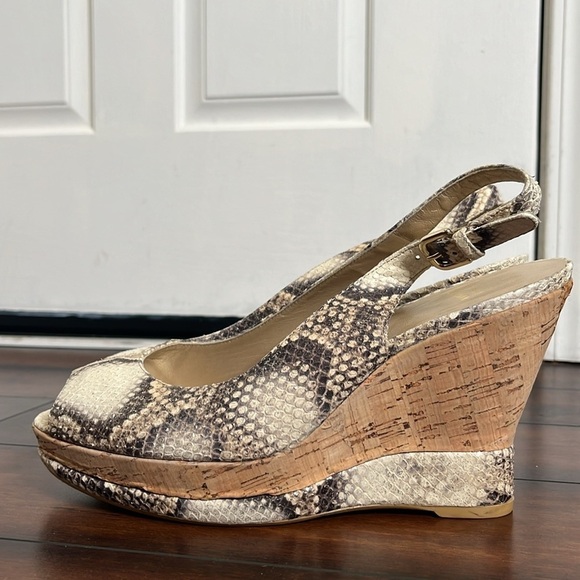 Stuart Weitzman Snake Embossed Leather Sling Back Wedge Heeled Sandals size 11 - Picture 7 of 13